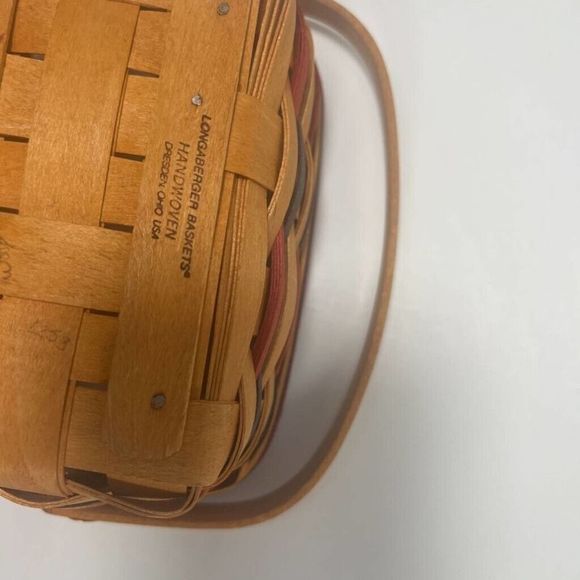 Longaberger 1997 Handwoven Basket With Handle Rectangle Red & Green Trim 5.5" - Picture 5 of 5